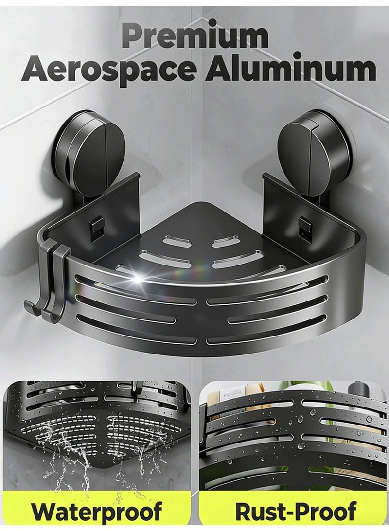 طقم رف دش مكون من قطعتين مزود بقاعدة شفط رف تخزين للحمام لا يحتاج إلى ثقب رف دش زاوية رمادي - Image 5